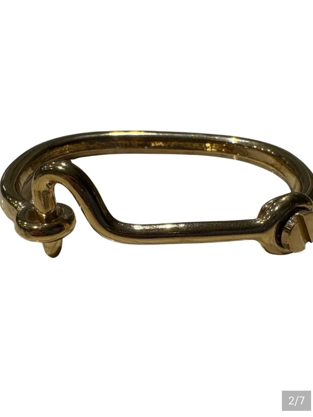 Gold-Tone Sculptural Hook Bracelet Hinged Modernist Statement Cuff
